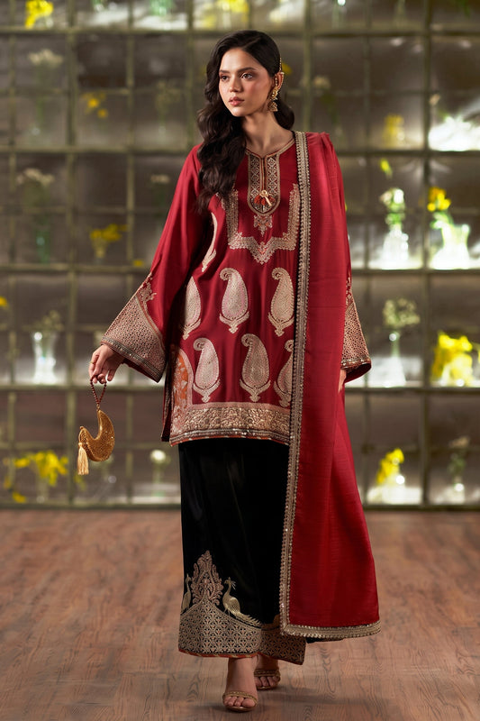 ETHNIC EMBROIDERED SILK SUIT 3PC