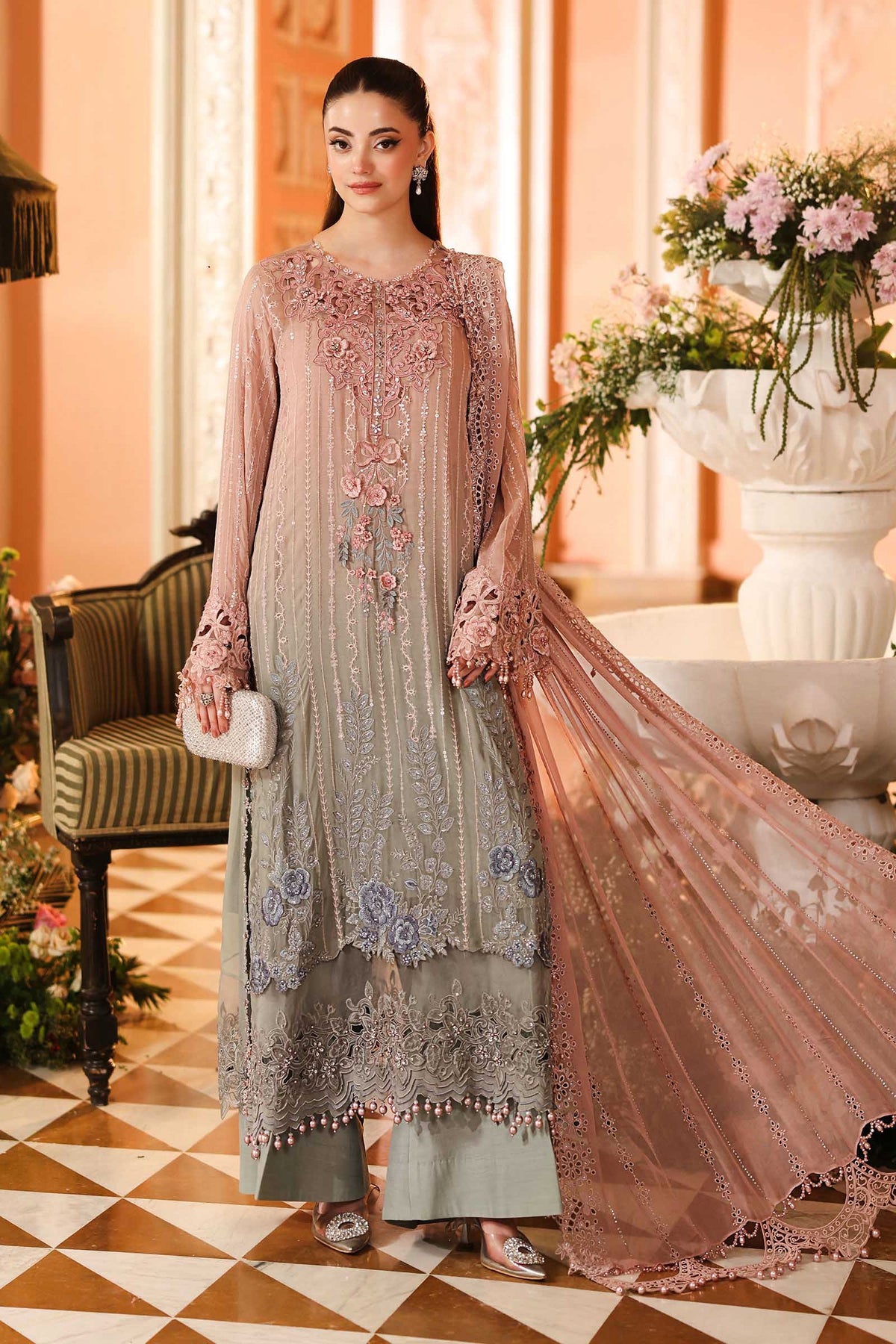 MARIA.B CHIFFON HEAVY EMBROIDERED UNSTITCHED 3PC SUIT