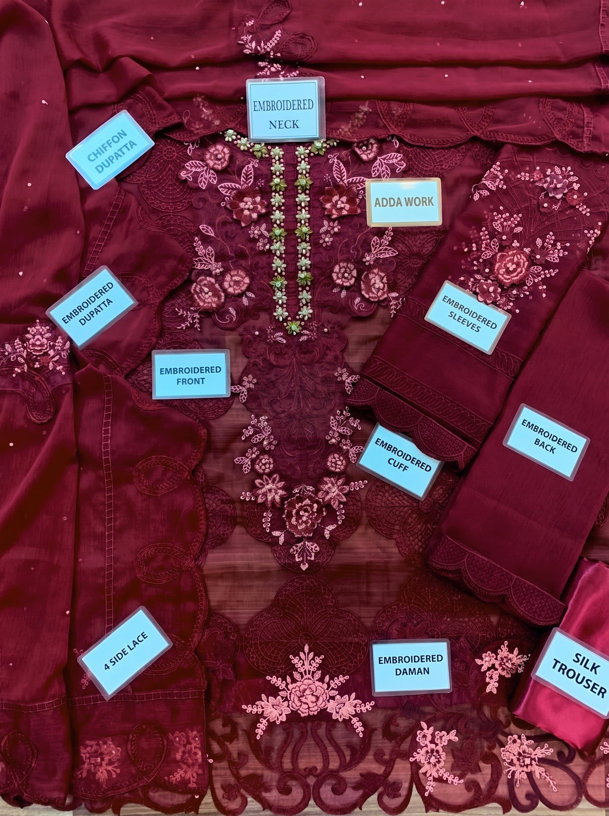 Heavy Embroidered Chiffon Unstitched 3PC Suit