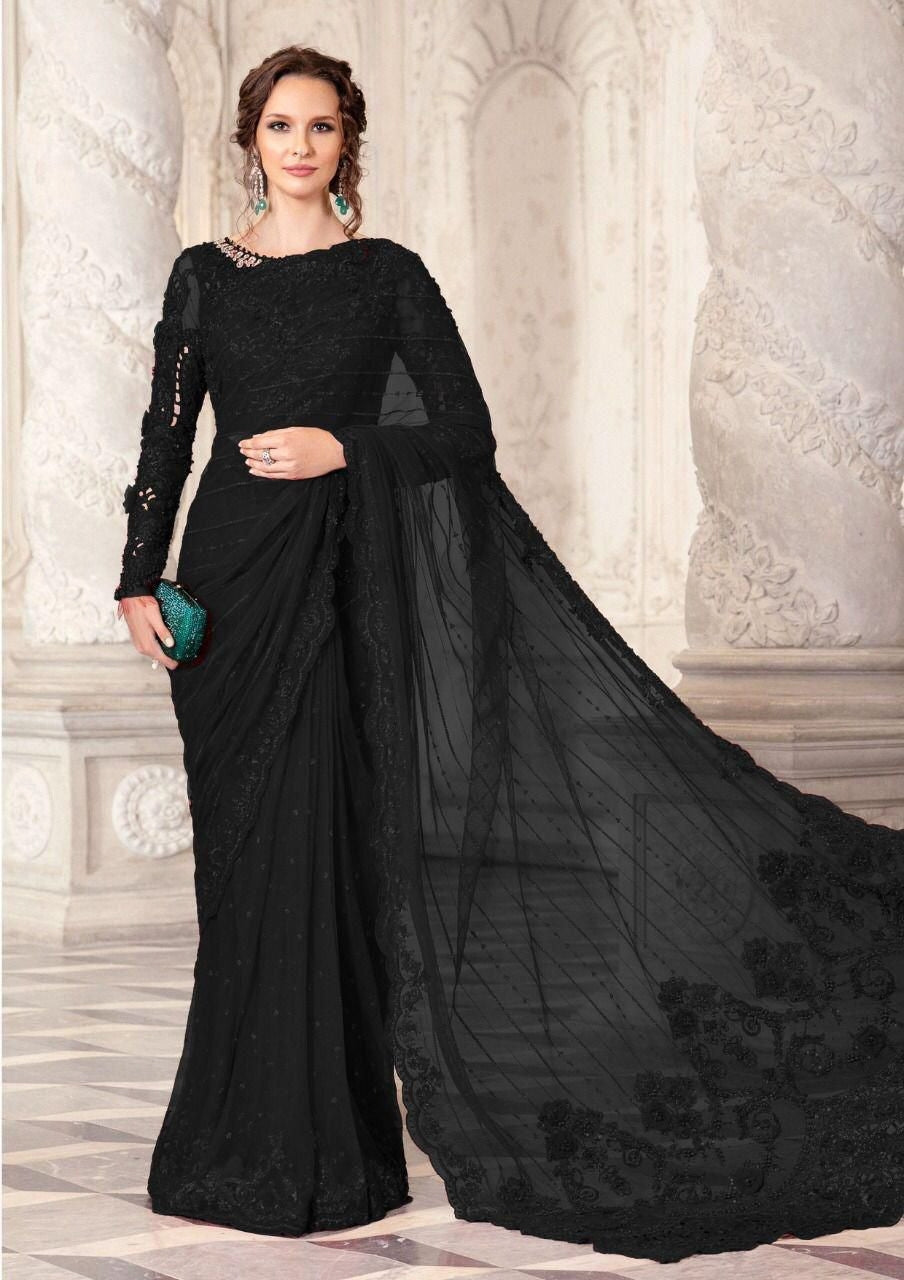 NET EMBROIDERED SAREE UNSTITCH