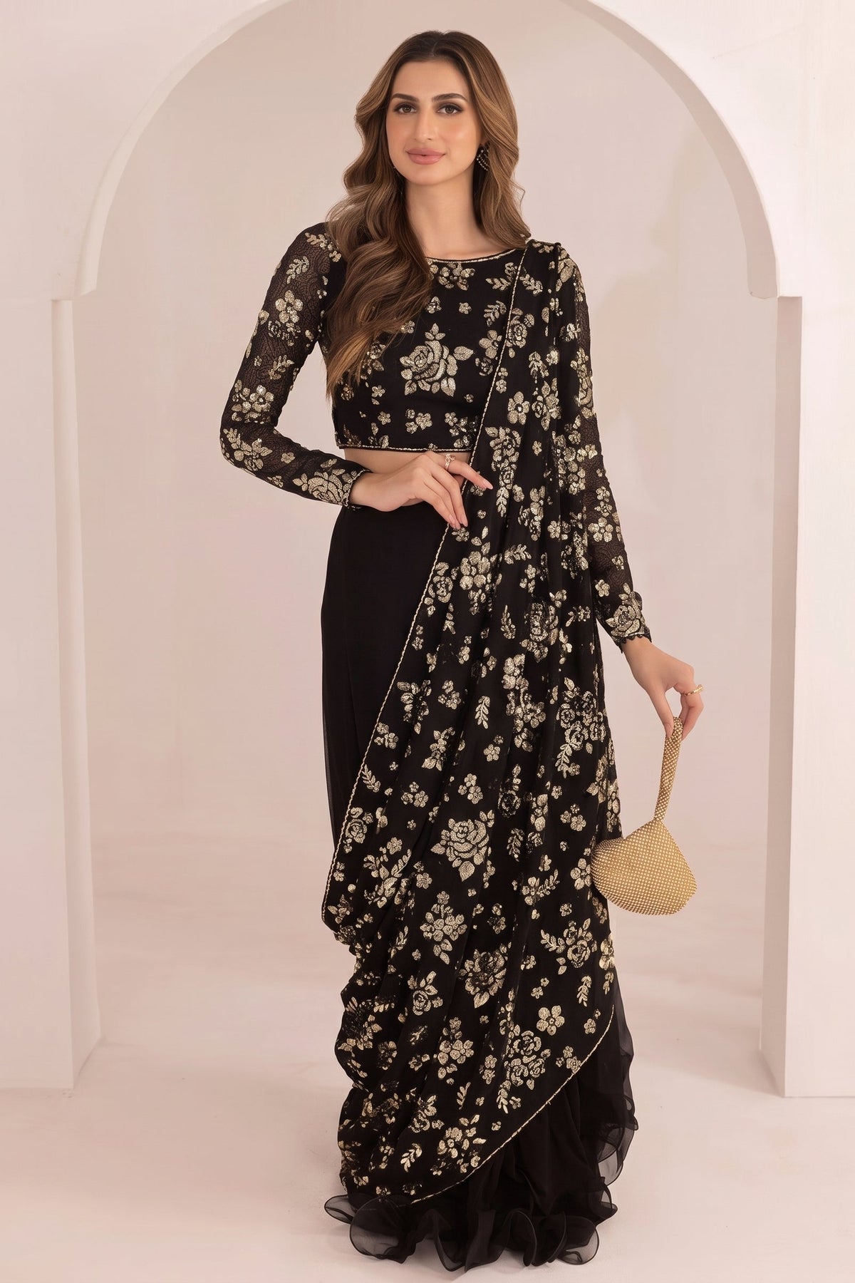 HEAVY EMBROIDERED UNSTITCHED SAREE